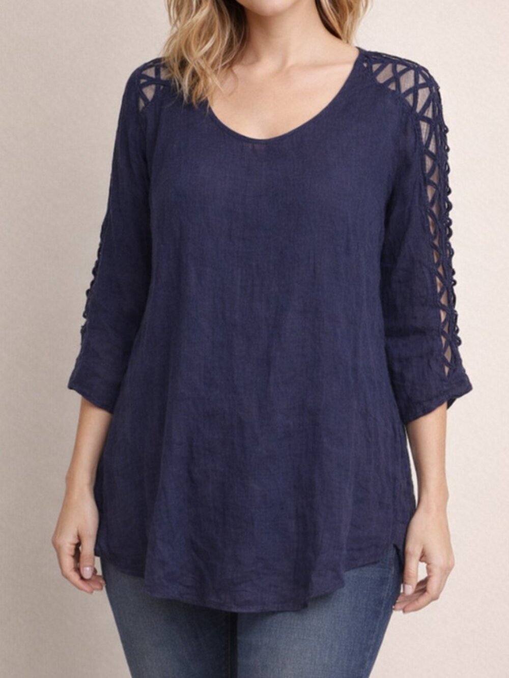 Unique Spectrum 3/4 Sleeve Navy Blue Semi Sheer Blouse Top Shirt size 2x